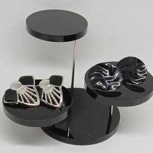 2 Pair Vintage Black with Silver Tone Metal Earrings #62W